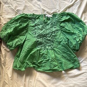 Olivaceous Green Ruffled Smocked Blouse